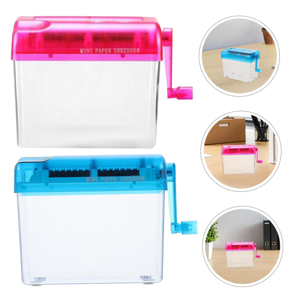 DOITOOL 2 Piezas Trituradora de Portátil Manual Mini Diseño de Manivela para Oficina Escuela y Papel Shredder Seguro y de Unidades Rosa y Azul