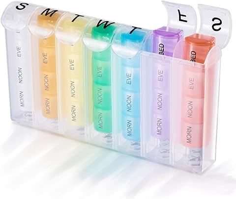 Travel Pill Organizer Weekly Pill Planner for Pill and Vitamin Each Week, 4 Times a Day Medication Reminder, Easy to Read Monday to Sunday, AM PM Small Compartment for Purse