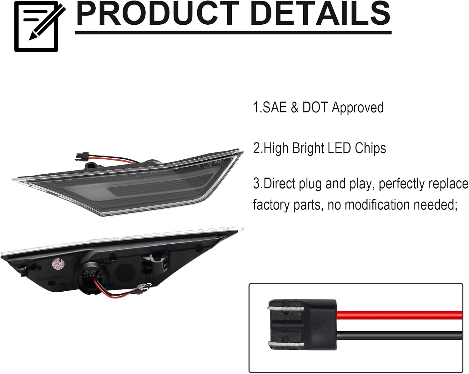 LED Side Marker Light Replacement for Civic (10th Gen) Coupe/Hatchback/Sedan 2016-2021, 2PCS Front Side Position Fender Driving Lamp, Clear Lens