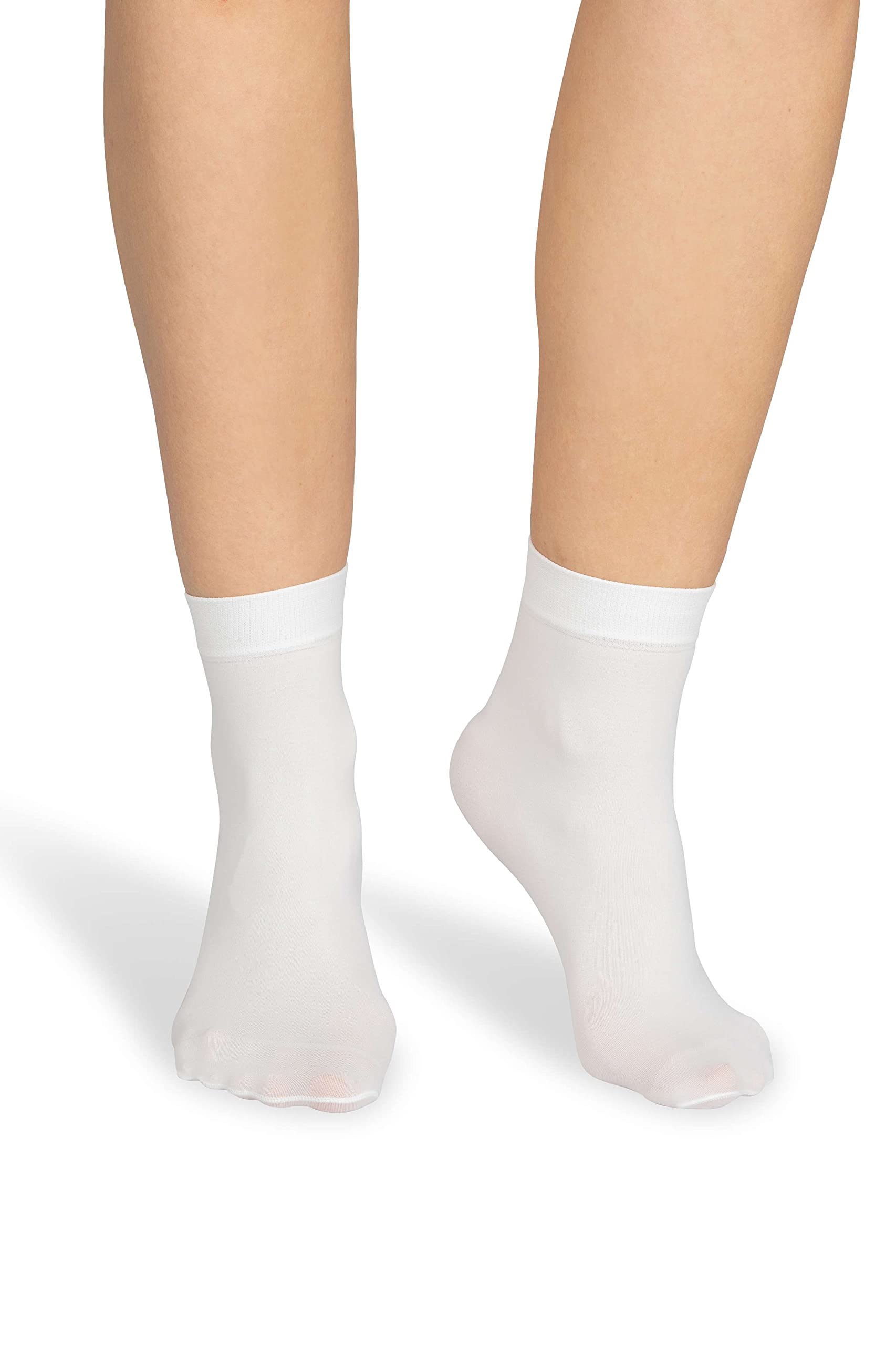 NOQ Women Socks Above Ankle Plain 40 DEN Opaque Microfiber Matte Classic with Comfort Top One Size Casual Office Ladies Socks Mira, Bianco