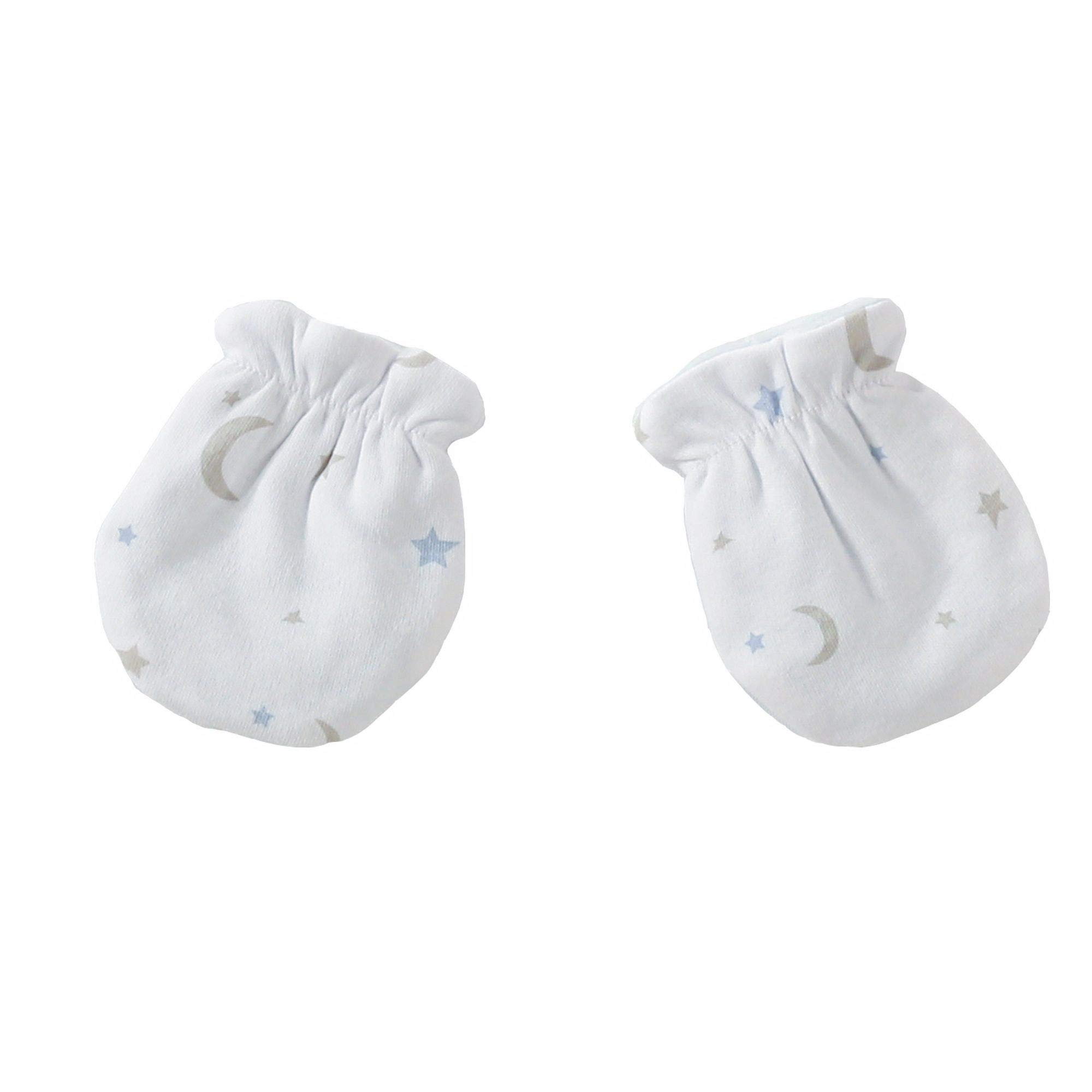 TROIS KILOS SEPT - Kit Naissance 6 Pièces - 1 mois - Velours Blanc - Motif Lune - (Pyjama, Body, Bonnet, Moufles, Chaussons et Pochon de Rangement) - Cadeau Bébé Mixte Garçon et Fille