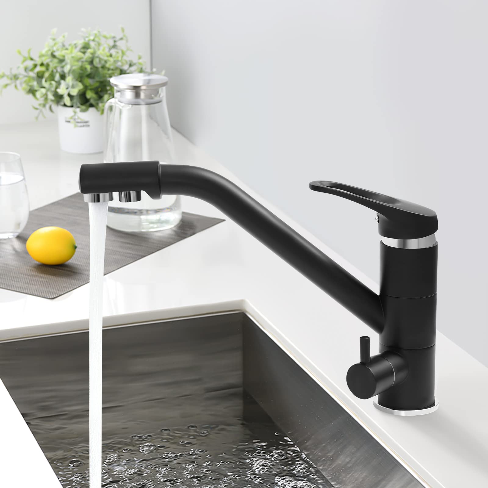 Küchenarmatur, Mischbatterie für Spüle, Küche, 3-in-1, 360° drehbar, Wasserhahn, zwei Griffe, geeignet für WC, Waschküche, Küche