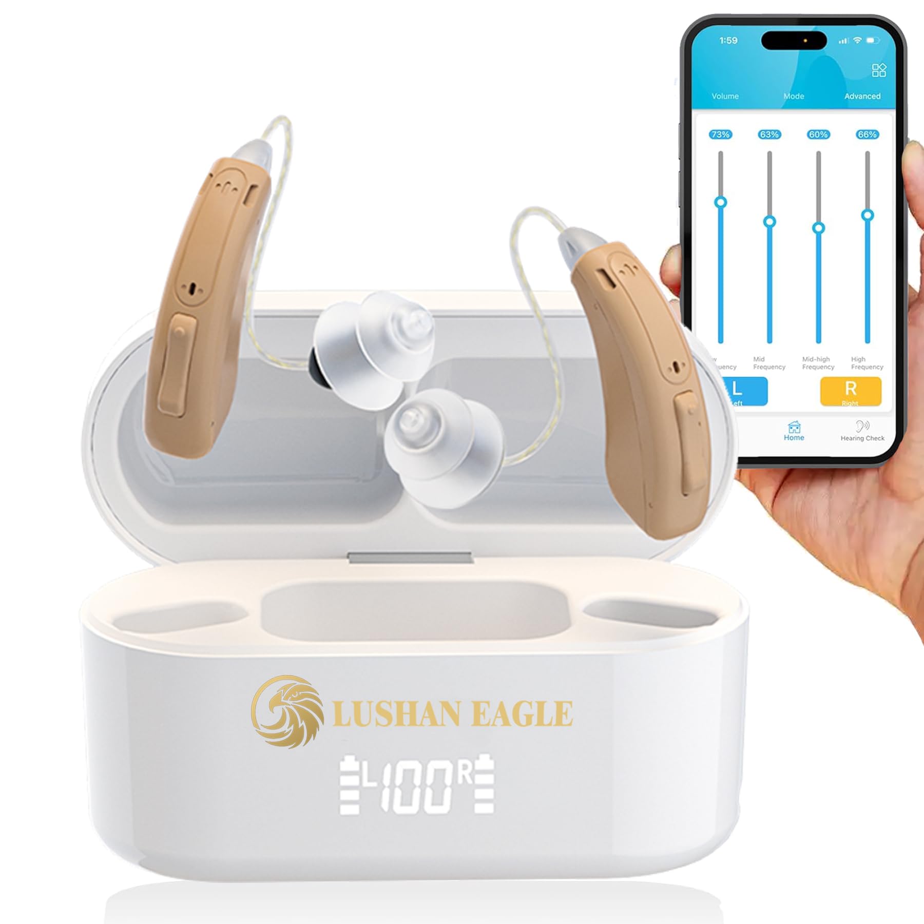 Amplificados Auriculares digitales control APP recargables amplificador con caja de carga Bluetooth pantalla LED (APP 5118)