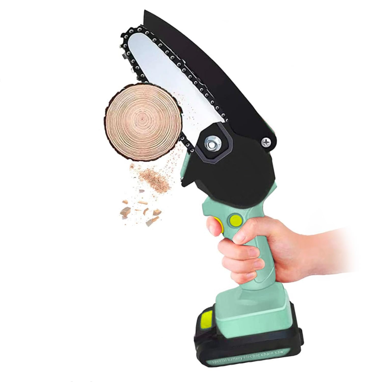 Avilia Mini Elettrosega Ricaricabile a Batteria - Motosega con Velocità Catena 8 M/S, Barra 10,16 cm, Taglio Max 9,5 cm, Peso 1,30 Kg, Accessori Inclusi, 12V, 1500mAh
