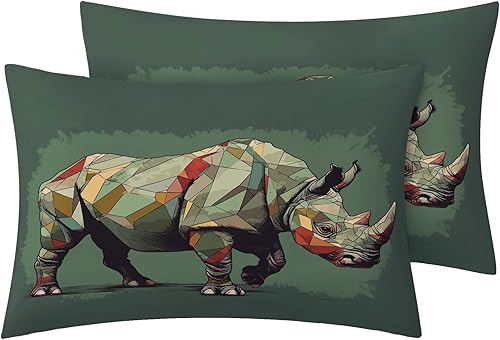Miniatura 2 de Rhino Funda de edredón tamaño matrimonial Juego de ropa de cama de animales geométricos 3 piezas Funda de edredón con patrón de microfibra suave