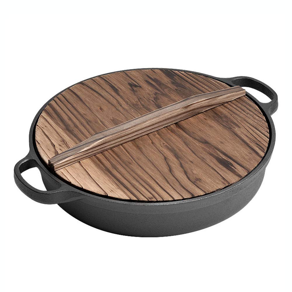Sartén Wok De Hierro Fundido Sartén Sin Revestimiento De Fondo Plano Grueso Sartén De Hierro Fundido Vintage para El Hogar Sartén De Doble Oreja,30cm