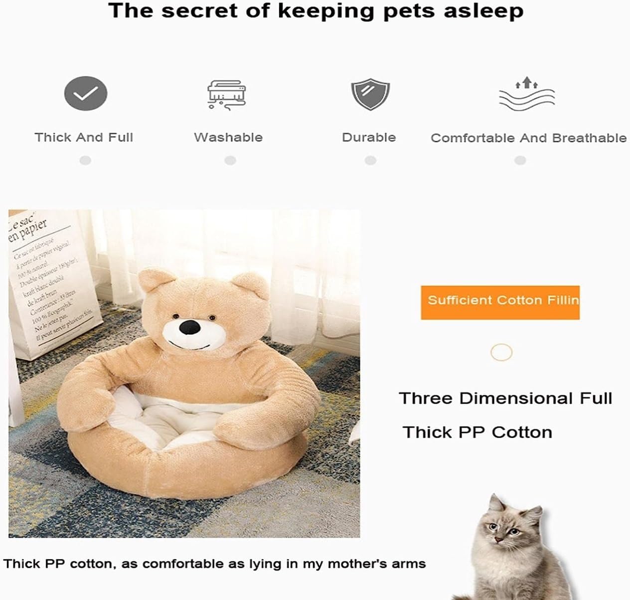 Katzenbett Haustierbett Hotsel Haustierbett, Superweiches Katzenhöhlenbett Für Den Innenbereich, Katzen-Iglu-Bett, Winter, Warm, Niedliche Bären-Umarmung, Katzen-Schlafmatte Hundesofa Schlafen (Color