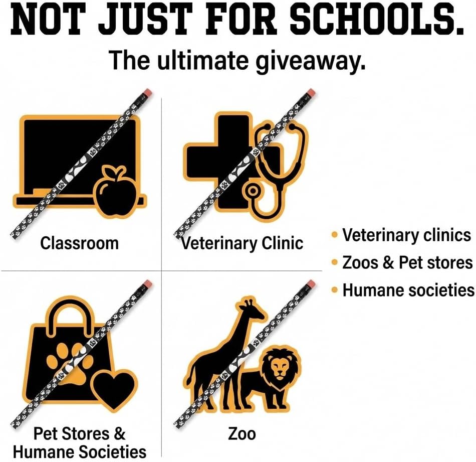 Anderson's, Black and White Paw Pencils, Set of 100, School Pencils, Student Awards, Recognition