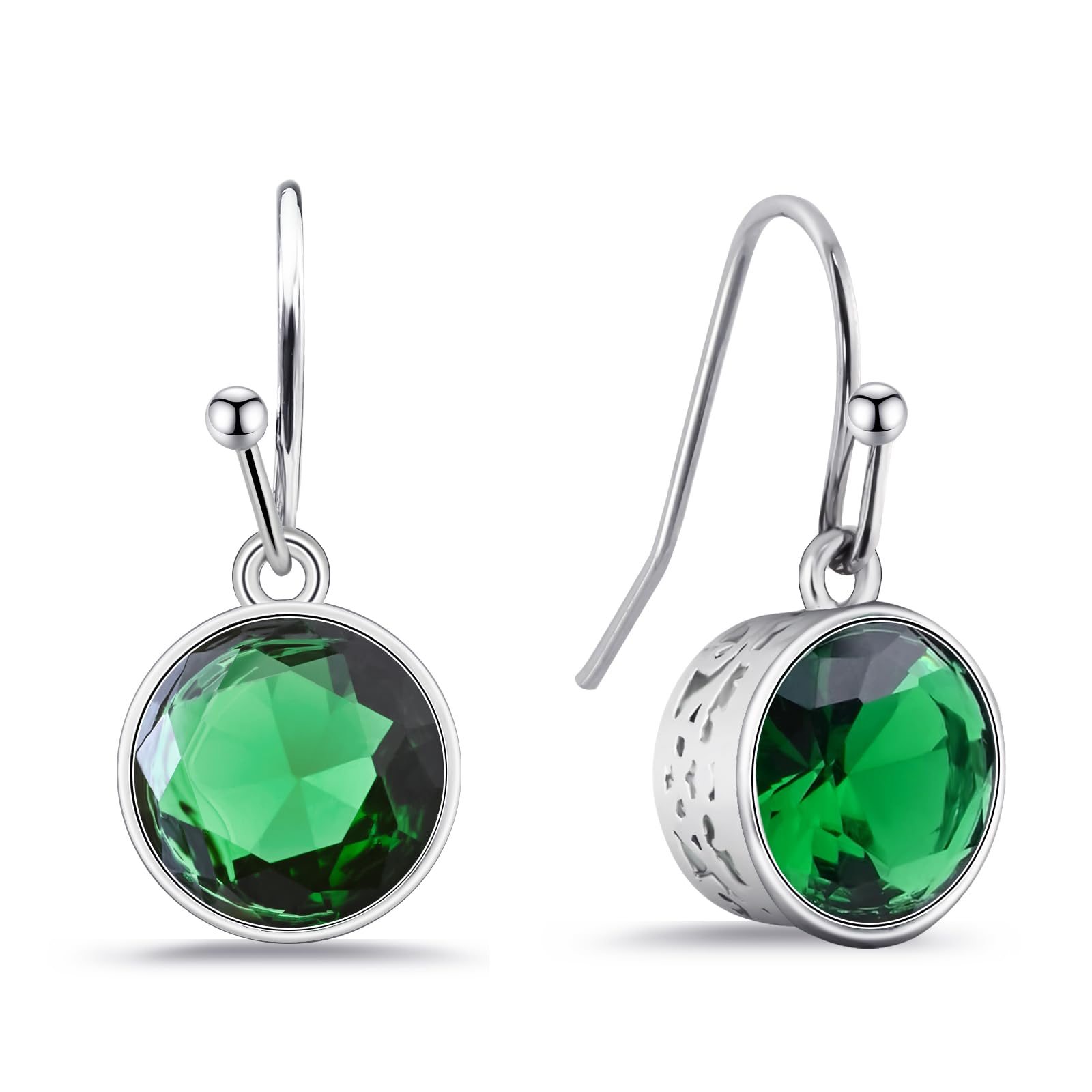 Silber Hängeohrringe mit Smaragd Kristallen für Damen Mädchen, Handgefertigte Haken Ohrhänger, Hypoallergenene Silberohrringe als Geburtstag Geschenk Hochzeit Schmuck