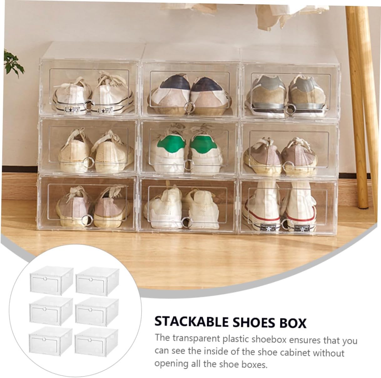ULTECHNOVO 6-Pack Drawer Shoe Storage Boxes Sturdy Plastic Containers Dustproof Design for Organizing Sneakers in Closet or Entryway