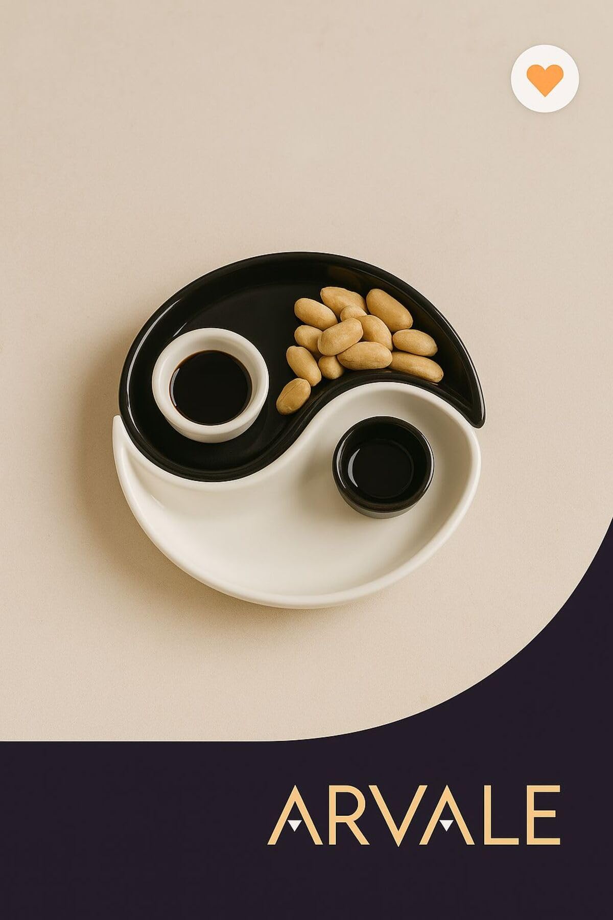 ARVALE Yin & Yang 2'li Özel Tasarım Sosluklu Kahvaltılık Tabağı Sosluk Çerezlik Kase Dekoratif Tabak 20 cm