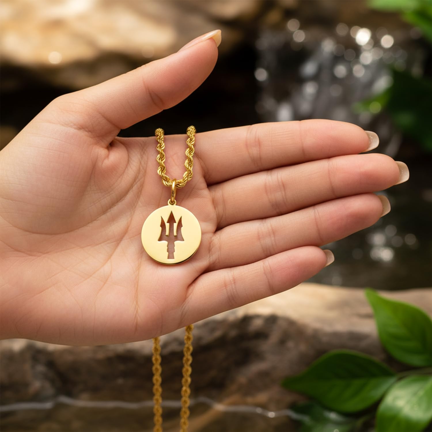 Trident Om-Lotus-Anhänger-Halsketten-Set, 2 Stück, vergoldet, 925er Sterlingsilber, Münzmedaillon, spirituelles Yoga, Hindu-Symbol, Schmuck, Damen und Herren