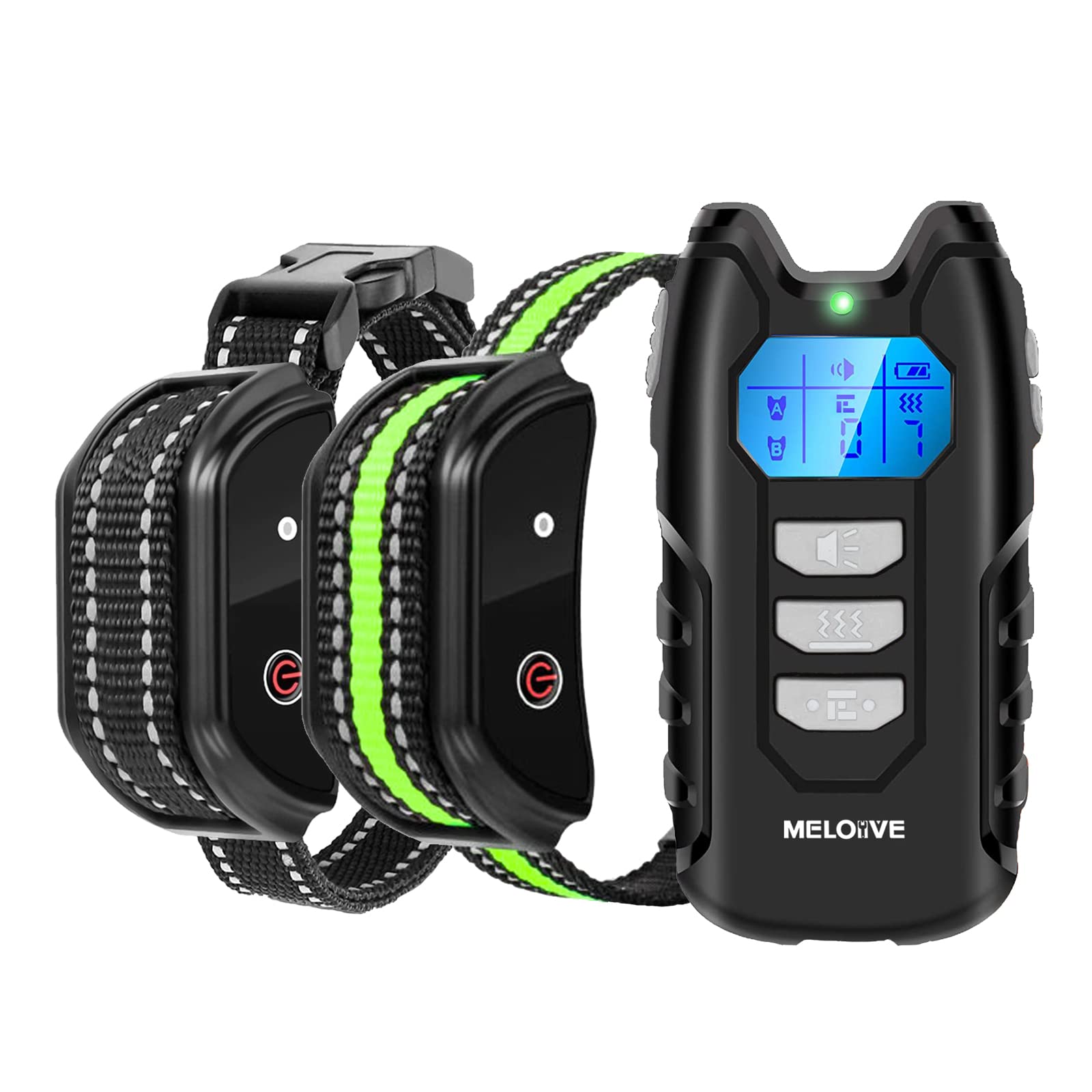 Meloive Collar de Adiestramiento para Perros Recargable con 2 Receptores, 100% Impermeable, con Bloqueo de Seguridad, Modos de Pitido, Vibración y E, hasta 1000 m de Alcance Remoto.