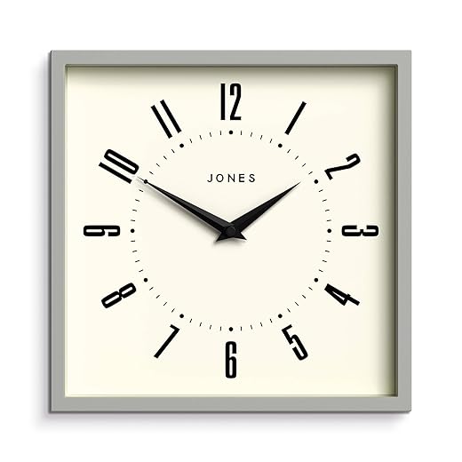 JONES CLOCKS® Box wall Clock | Retro Square | 10 inch | Gray | Easy to Read Numbers | Perfect item
