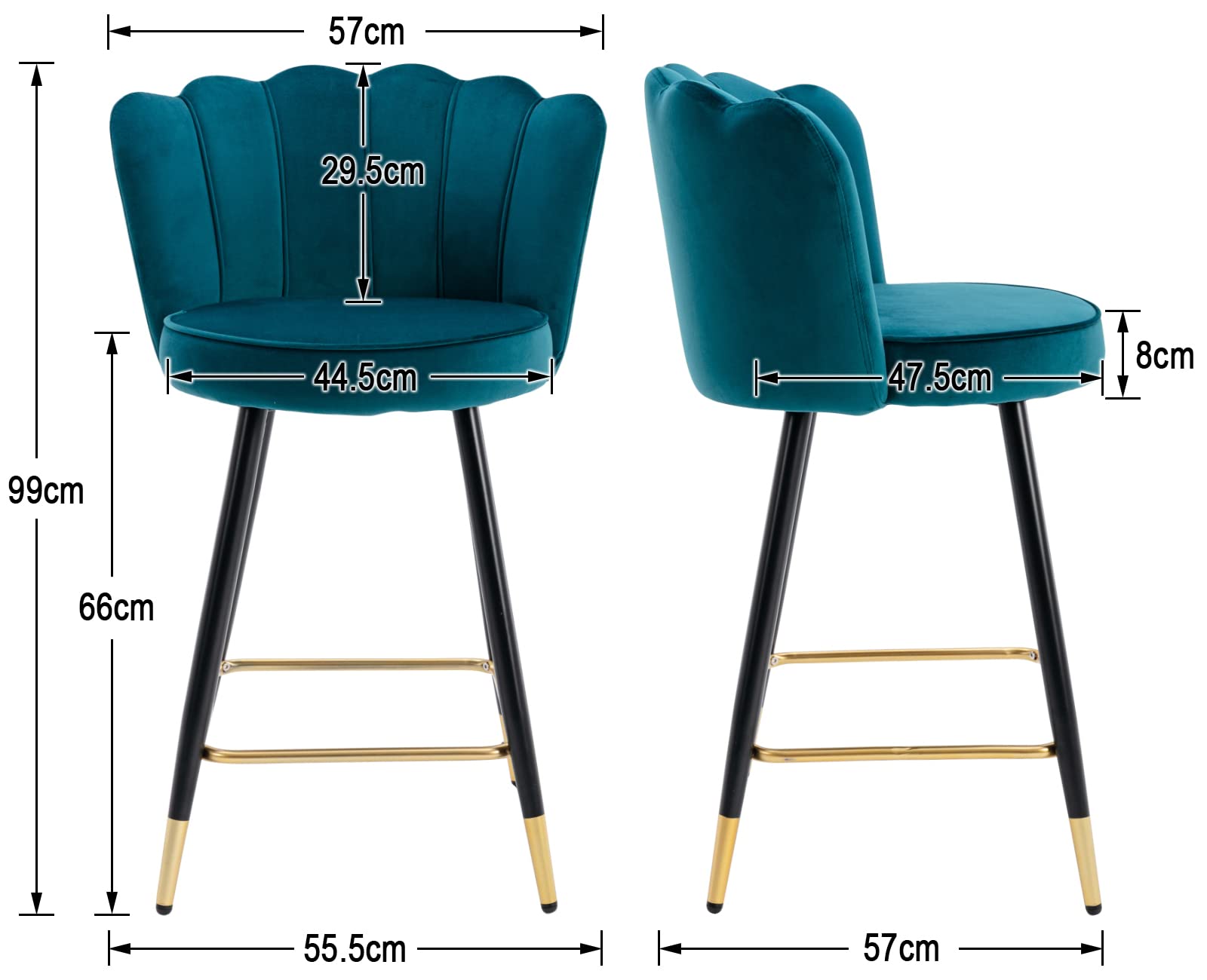 chairus 2PCS Taburetes Bar de Terciopelo con Respaldo Floral, Turquesa | Patas Metálicas, con Reposapiés, Elegante, Taburetes Altos