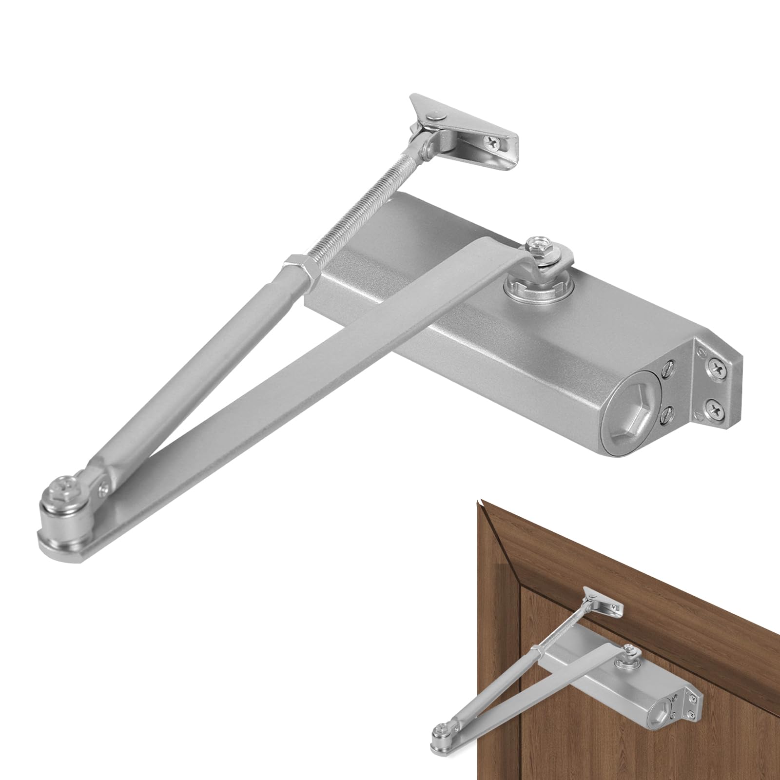 Automatic Door Closer, Heavy Duty Aluminum Door Closer Silver