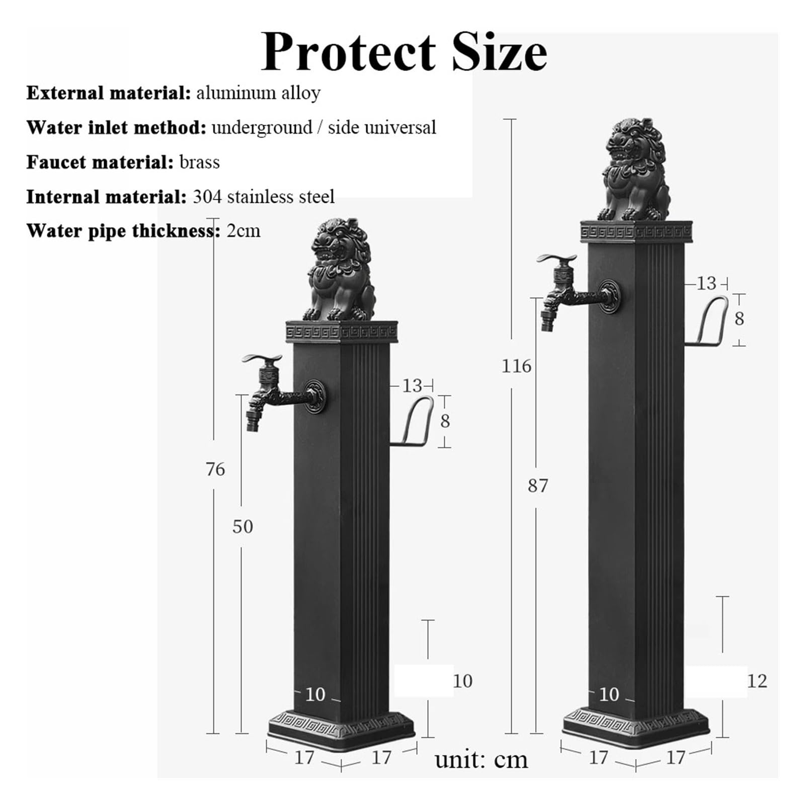Colonne de Robinet d'extérieur, Colonne d'eau de Jardin Verticale cylindrique en Acier Inoxydable 304, Colonne indépendante de Jardin de Cour extérieure, siège de Conduite d'eau de