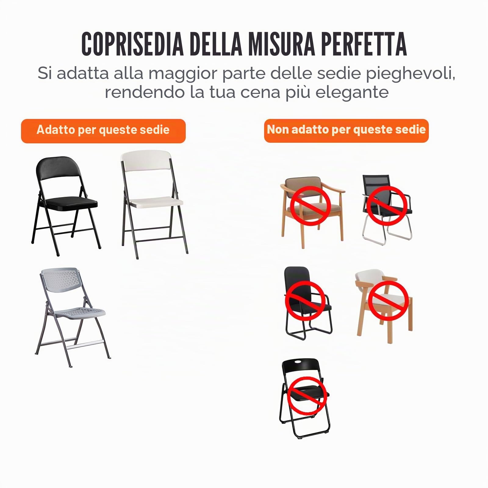 VEVOR 50 Pezzi Bianco Coprisedie Pieghevoli in Spandex Elasticizzato, Coprisedie Universali, Fodere Protettive Lavabili Rimovibili, Matrimoni, Banchetti, Feste, Vacanze, Celebrazioni, Sala Pranzo