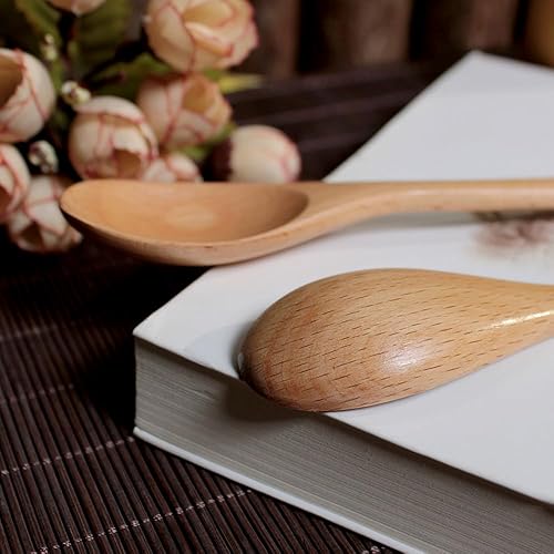 Miniatura 9 de MEIYAHOME - Cuchara de madera de haya natural, 8 unidades, 6 pulgadas, cuchara de café, cuchara de postre, cuchara de té, agitadores de madera para