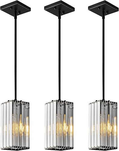zhllmq Lámpara colgante moderna rectangular negra, mini candelabros de cristal, lámpara colgante ajustable para cocina, isla, comedor, sala de