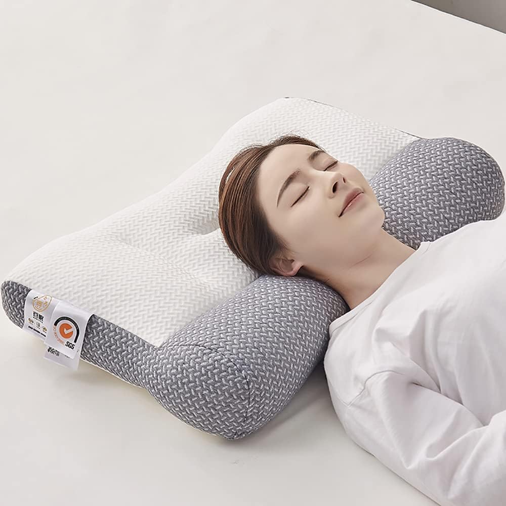Super Ergonomic Pillow, Adjustable Ergonomic Contour Orthopedic Bed Pillow, Suitable for Side, Back, Stomach Sleeper All Sleeping Positions (2 pcs Gray)