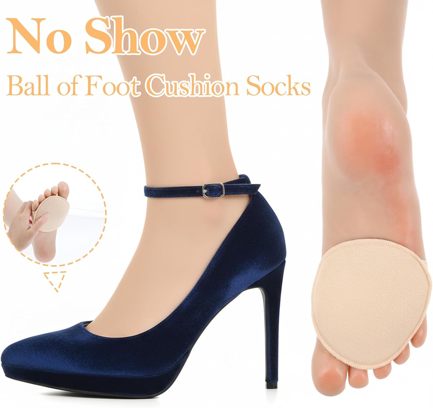 4Pairs Ball of Foot Cushion Pads Sock Women's Toe Cover Metatarsal Pads Invisible Socks with Padding Soft Forefoot Pad for Ball Reusable Toe Topper Socks Invisible Toeless Half Sock for Foot High Heel