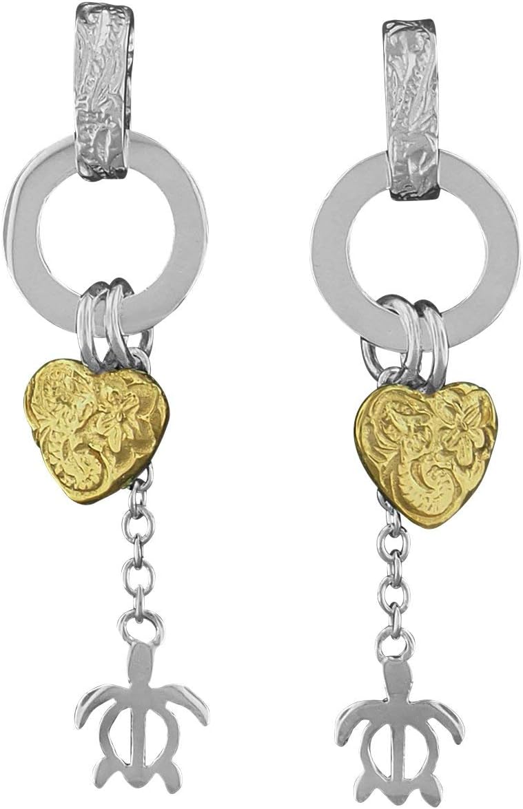 Sterling Silver Heart and Turtle Dangle Earrings