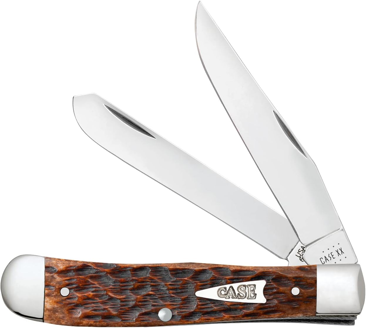 Case xx Peach Seed jigged Brown Bone Trapper Stainless Pocket Knife Knives