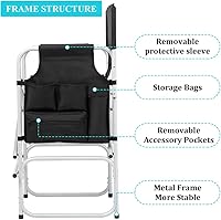 Vista 5 de Outvita Silla de Director de 26" de Altura con Asiento Plegable con Mesa Lateral y Bolsa de Almacenamiento, Soporte para 300 Libras, Silla Portátil