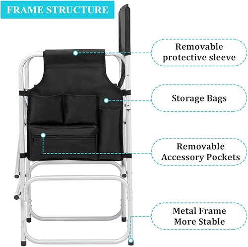 Miniatura 5 de Outvita Silla de Director de 26" de Altura con Asiento Plegable con Mesa Lateral y Bolsa de Almacenamiento, Soporte para 300 Libras, Silla Portátil