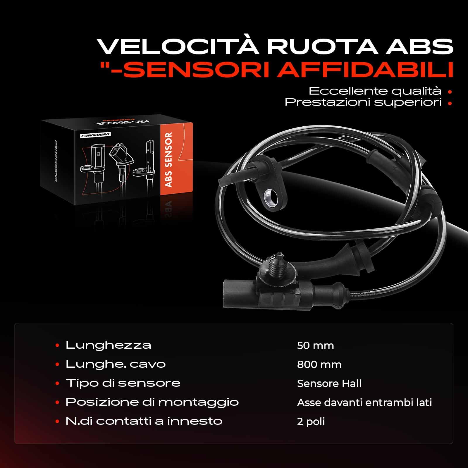 Frankberg Sensore Velocità Ruota ABS Sensore ABS 2-Poli Compatibile con 107 PM PN C1 PM PN Aygo B1 Replace# 4545E1,895420H010