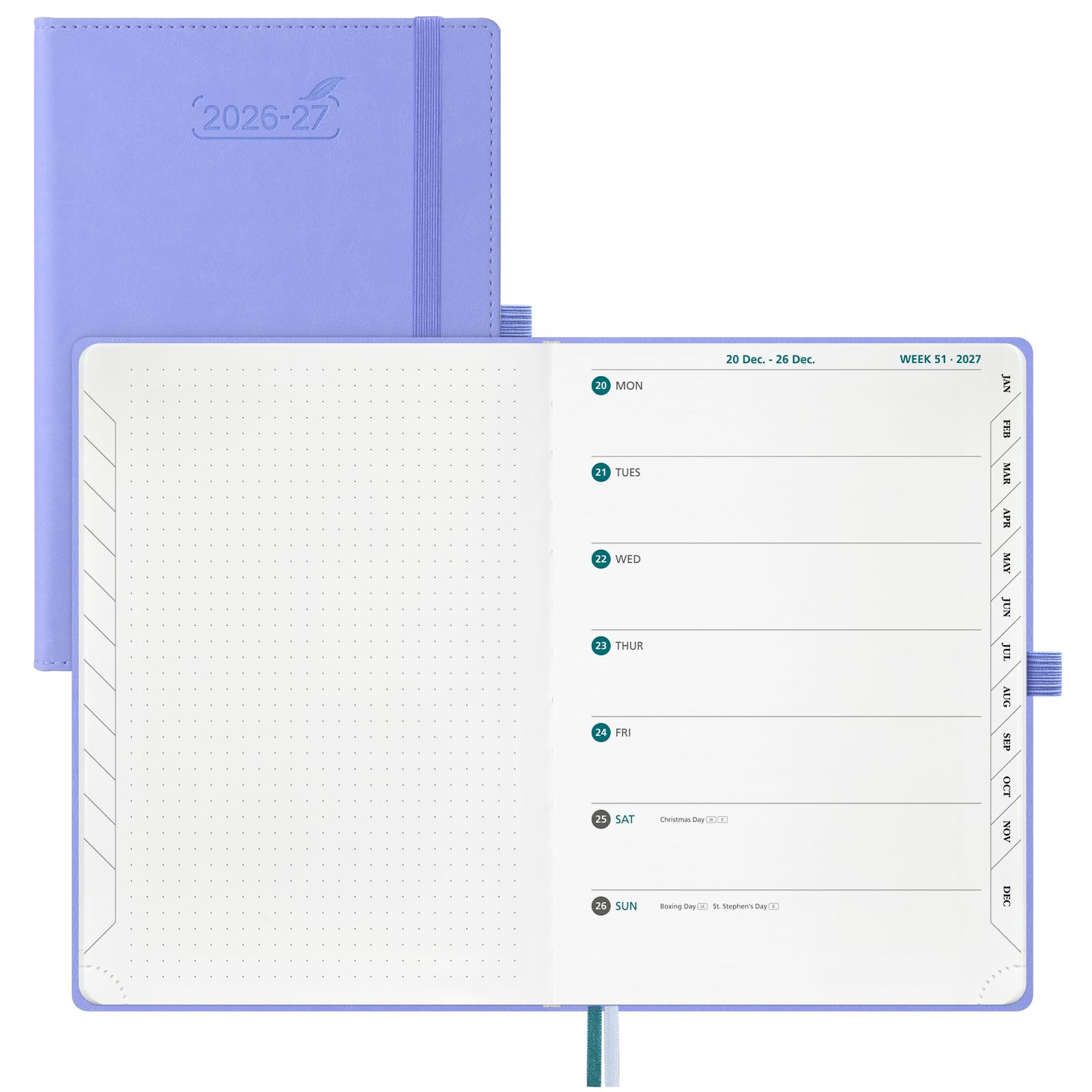 BEZEND A5 Academic Diary 2026-2027 Week to View with Note Pages (Jul 26-Dec 27) Equal Weekend. Weekly Planner Notebook with Monthly Tabs & 90 GSM Paper for Home School Office, Hardback, Cornflower