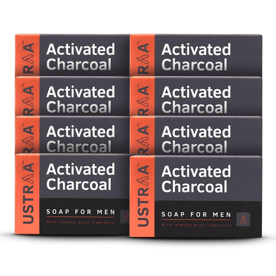Ustraa Deo Soap For Men With Activated Charcoal, 100 G (Pack Of 8)