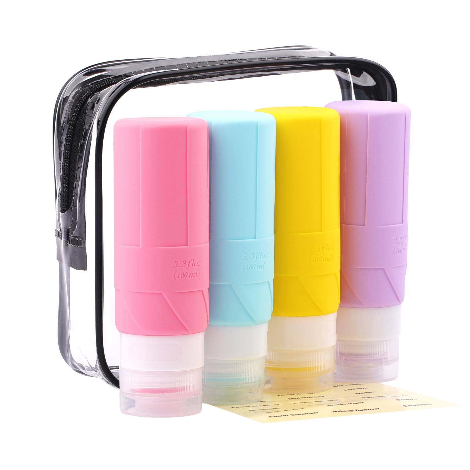 Fadvan 100ml Silicone Travel Bottle for Toiletries,travel bottles for toiletries,4 Pack Leak Proof Refillable Squeezable Containers for for Shampoos Conditioner and Cream