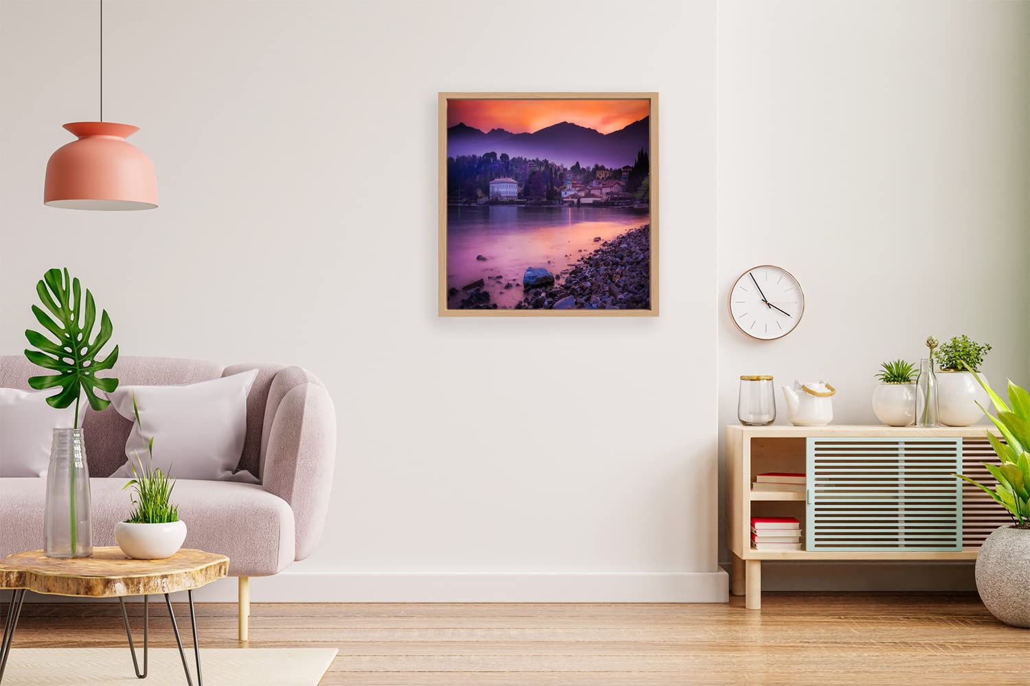 VERRE ART Wooden Floater Framed Canvas - Wall Decor for Living Room, Bedroom, Office, Hotels, Drawing Room (14in X14in) - San Giovanni In Italy Sunset #11