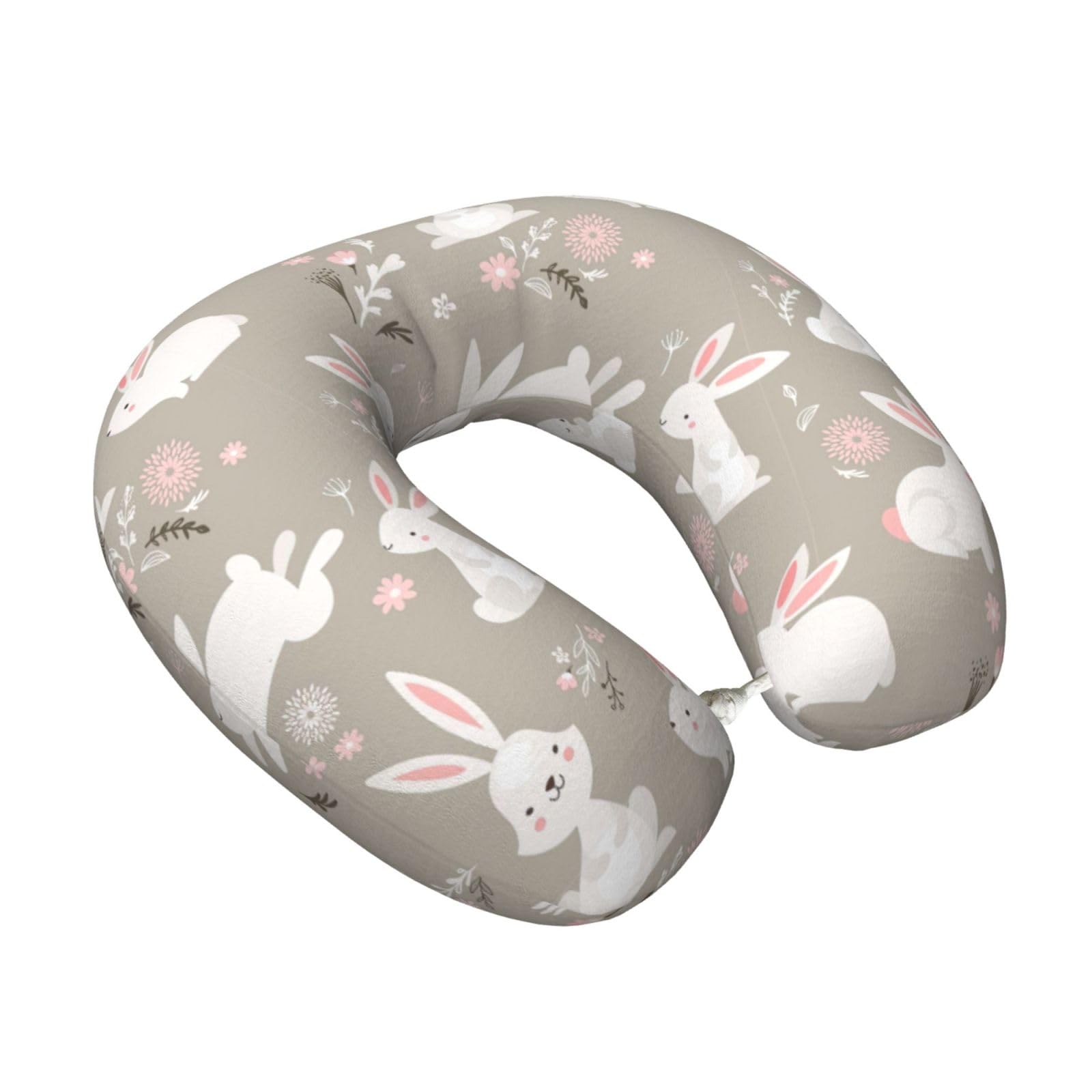Yyoretp Easter Bunny Floral Print Travel Pillow Pure Memory Foam Neck Pillows Portable Headrest for Airplane