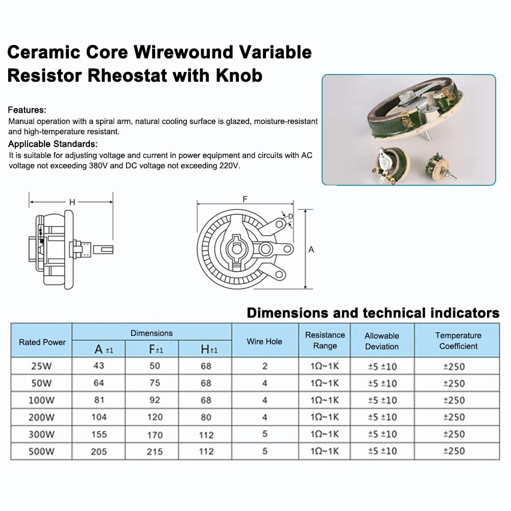 200W 200 Ohm Reostato Interruptor Bobinado Potenciómetro Resistencia variable con perilla 1PCS