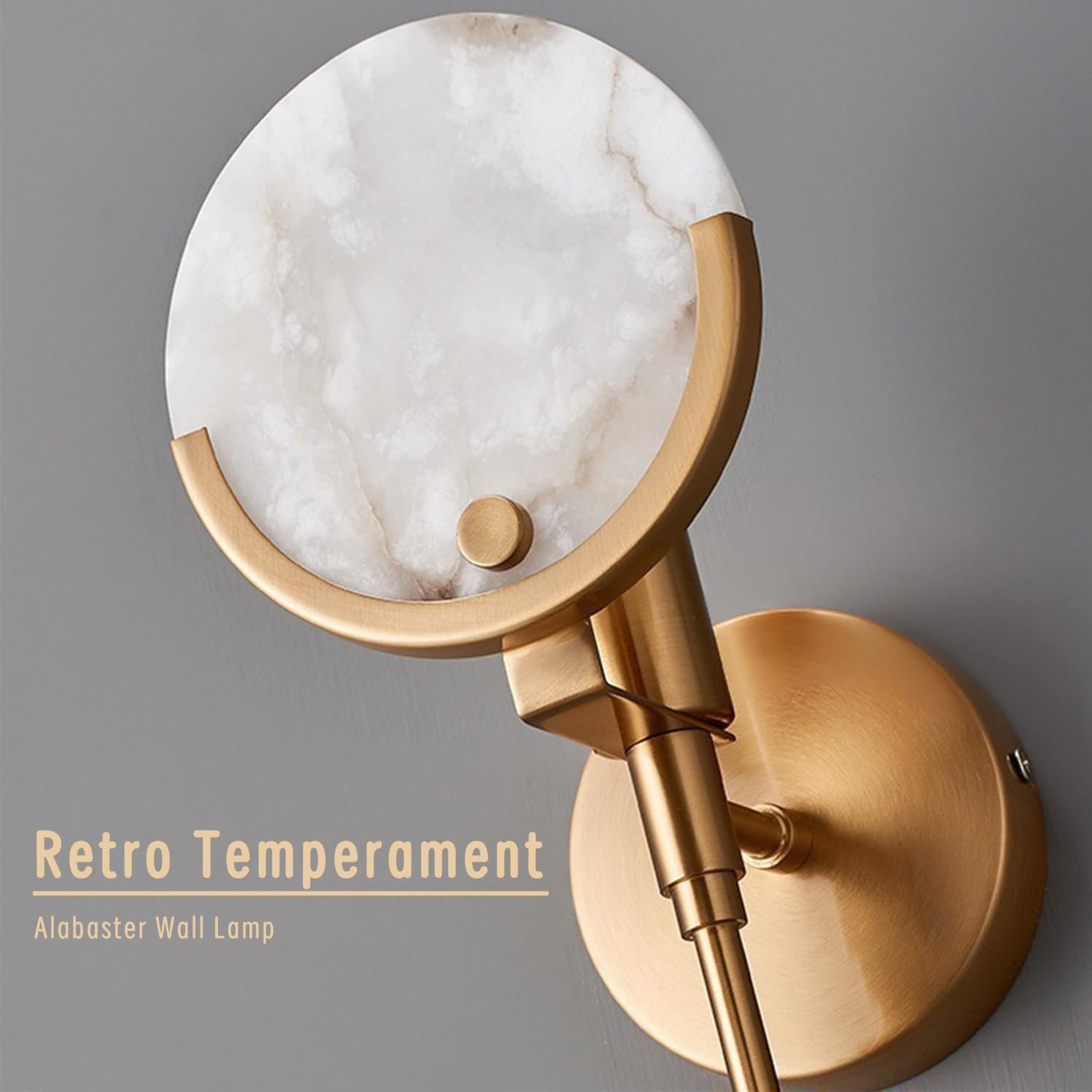 Alabaster Wall Sconces 23.6" Mid Century Modern Wall Light Brass Double Discs Natural Marble Sconce Wall Decor Gold Wall Lamp for Living Room Bedroom Hallway Entryway (E12 Bulb Included)