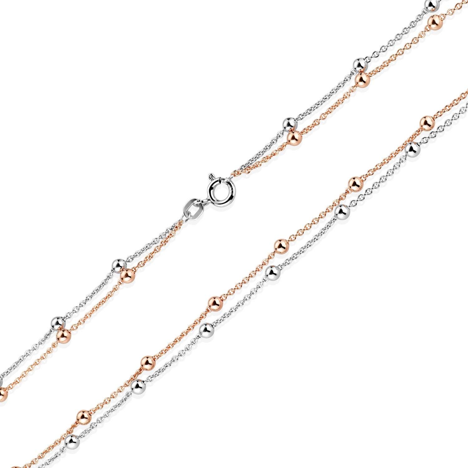 MATERIA Kugel Halskette für Frauen Silber 925 - Damen Kette Gold oder Rosegold bicolor vergoldet 45cm in Schmuck Etui