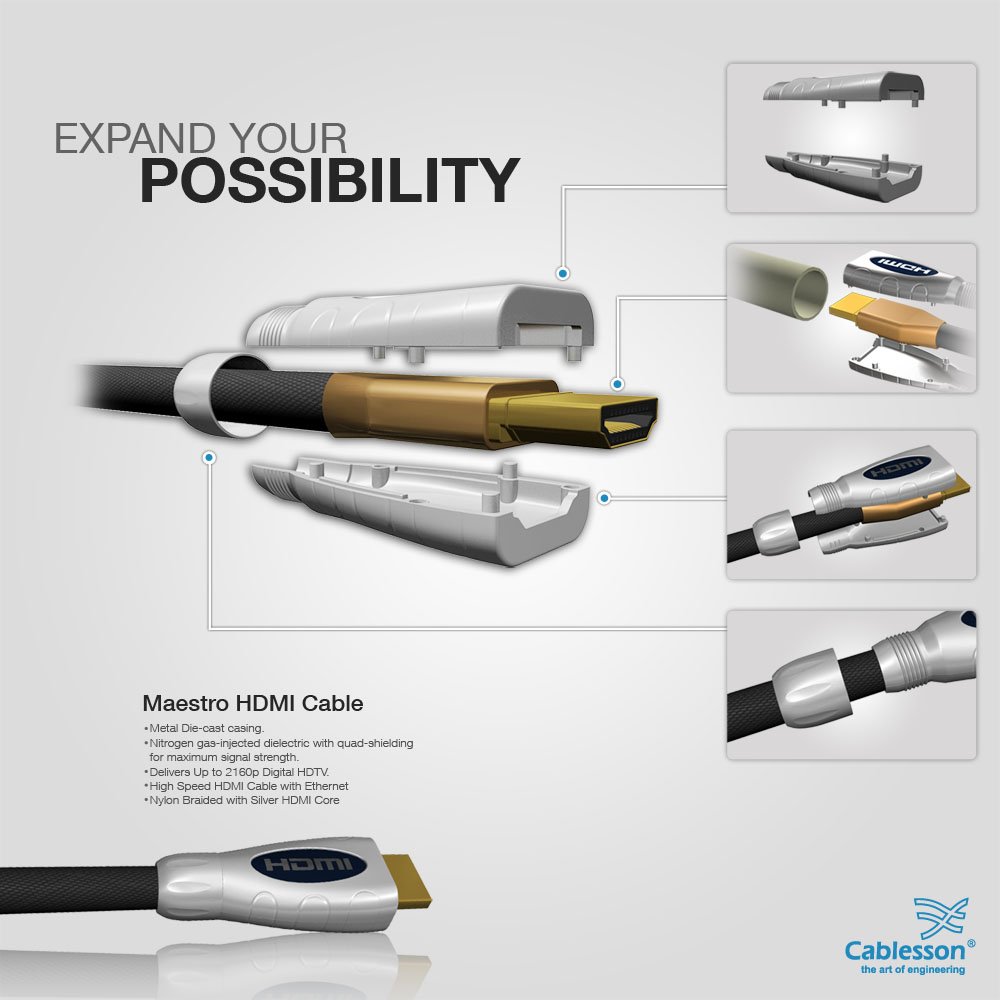 Maestro 5m / 5 metres High Speed HDMI Cable with Ethernet (Version 1.4, Sky HD, Virgin HD, 3D Ready with Audio Return and Ethernet Channel) - 1.4a Version, 21.6 Gbps