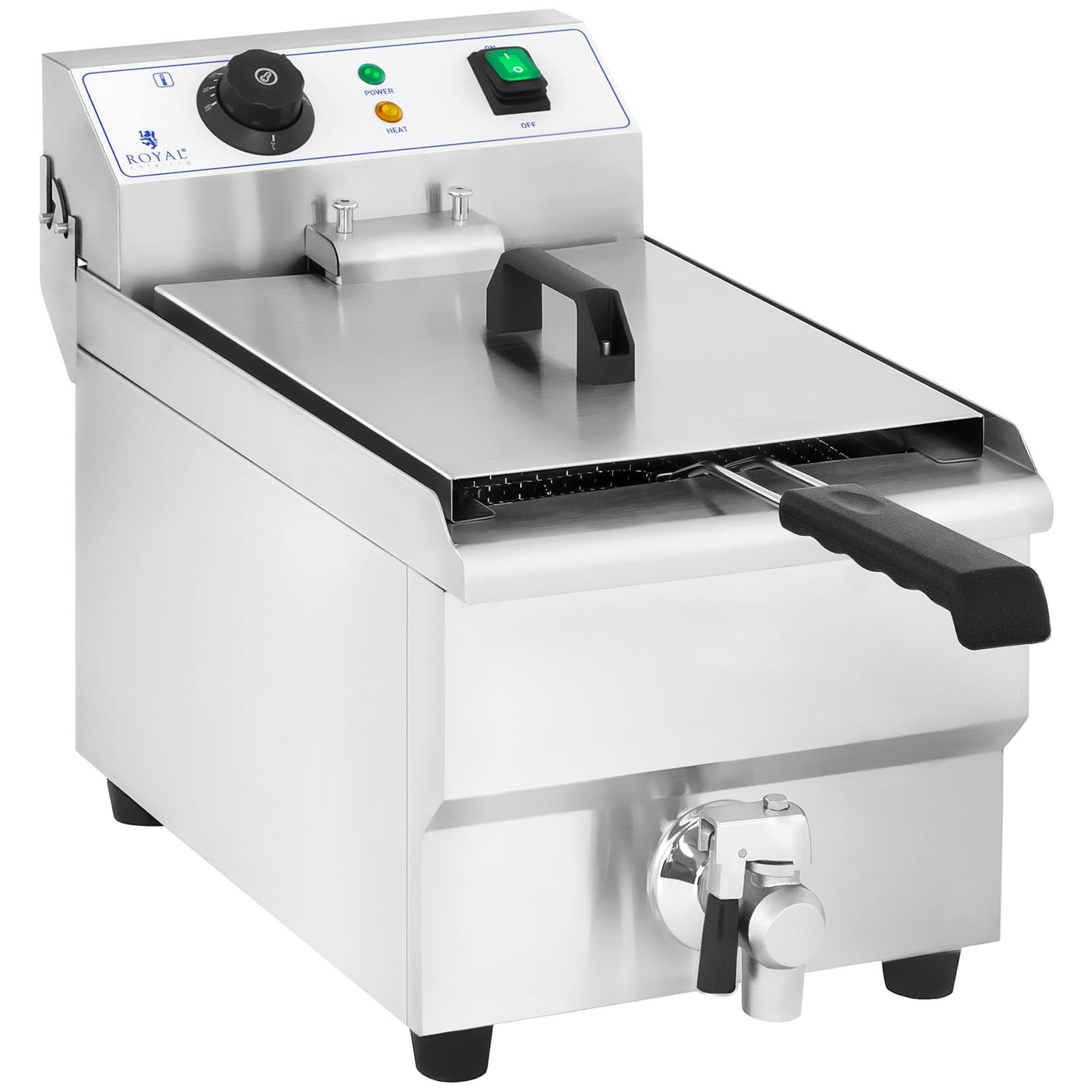 Royal Catering Frytkownica elektryczna ze stali nierdzewnej (pojemność 10 l, moc: 3000 W, termostat, kran spustowy)