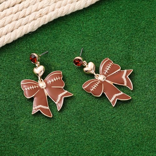 Football Dangle Earrings for Women | Bow Heart Football Earrings | Game Day Earrings | Jewelry Gifts for Sport Lover Football Mom Team2