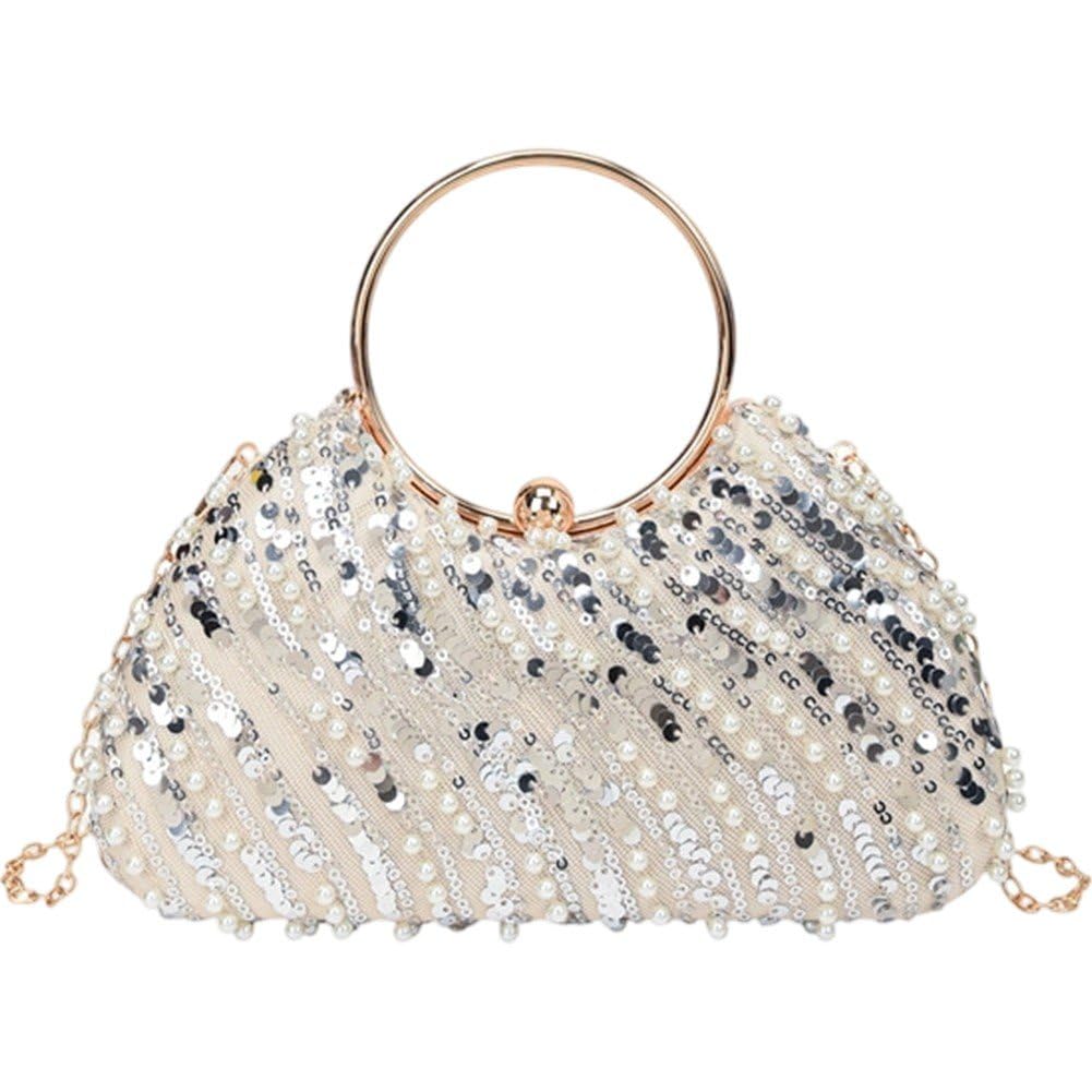 Sac à main de soirée scintillant argenté avec bandoulière chaîne chic
