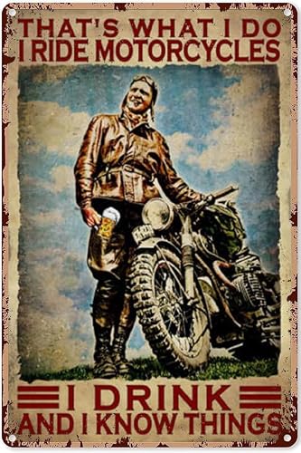 Preeklen Beer Wall Art Metal Motorcycle Man,Drink Beer–That’S What I Do,I Ride Motorcycles,I Drink,And I Know Things,Beer Metal Signs 8x12 Inch
