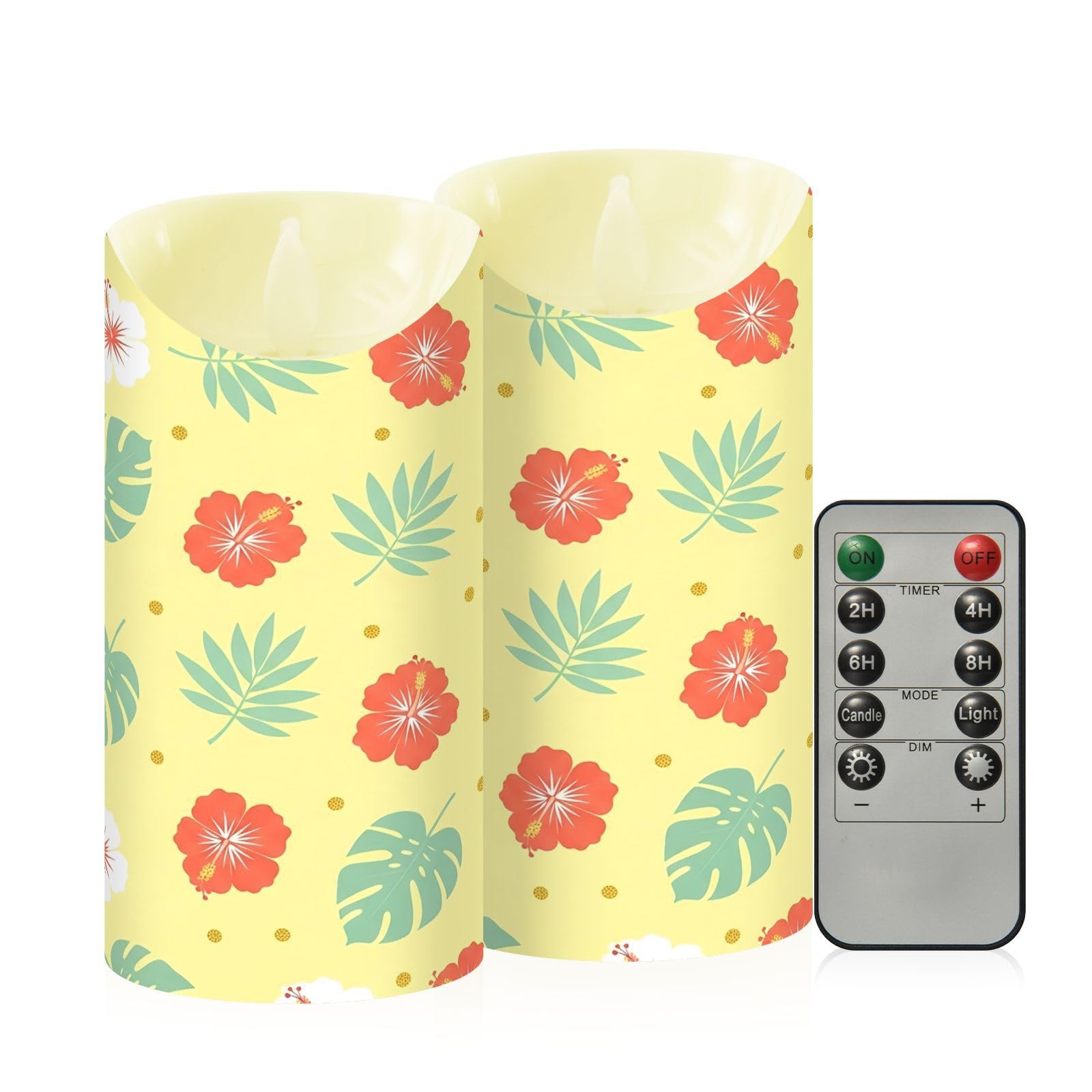 Cgiub Hibiscus Flameless Candles with Timer 2pcs Battery Operated Flickering Flameless LED Pillar Candles for Holiday Home Wedding Fireplace Decor