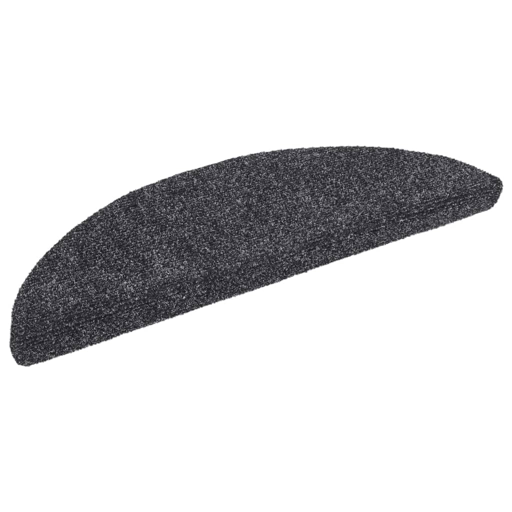 15er Set Stufenmatten Selbstklebend 56x17x3 cm Dunkelgrau Halbrund - rutschfeste Treppenmatten aus Nadelvlies für Innen - Treppenschoner mit Kantenschutz und Trittschalldämmung