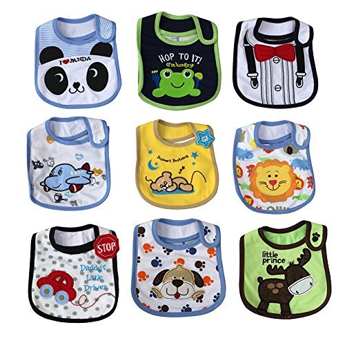 FREE FISHER Baby Bibs Toddler Bib Set,Unisex Water Proof Cotton Toddler Bibs,Drool Bibs with Velcro 9-Pack