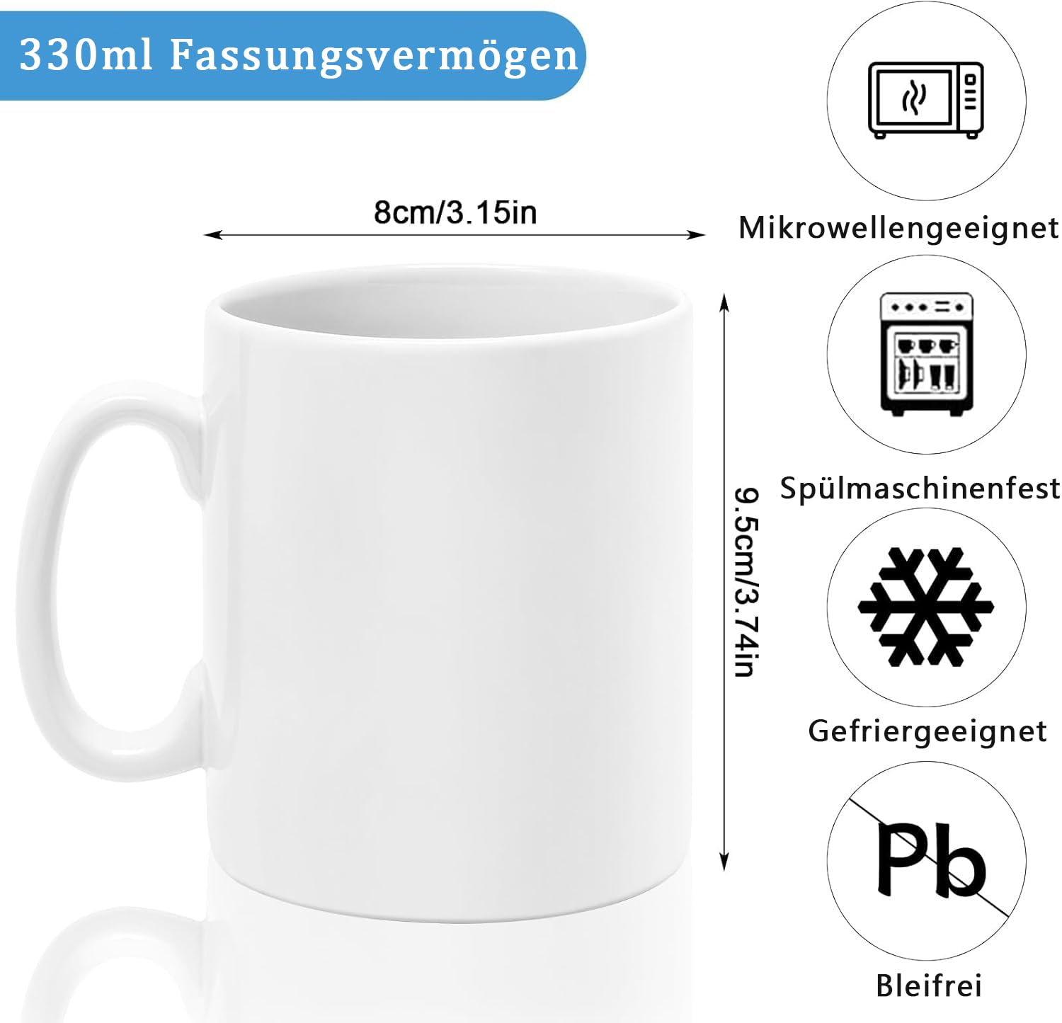 12er Set Sublimationstassen Rohlinge, 350ml Weiße Kaffeetassen zum Bedrucken, Blanko Keramiktassen mit Geschenkboxen für Tee, Milch, Latte, Heiße Schokolade