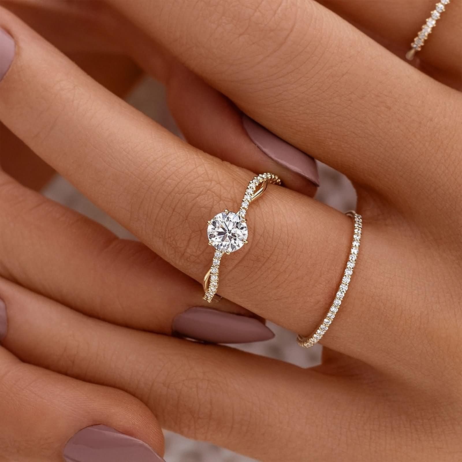 Anelli da Donna Fidanzamento Fede 6x6mm Rotondo con Moissanite, Anello di Oro Giallo Donna 9Kt/14Kt/18 Kt, Oro