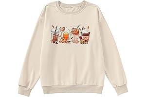 CM C&M WODRO Women Halloween Pumpkin Coffee Shirt Long Sleeves Cute Crewneck...
